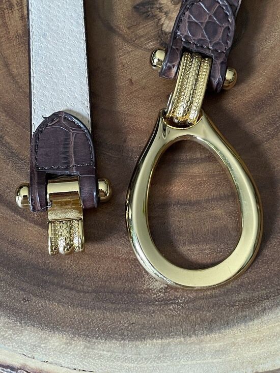 Brown Croc Embossed Leather Belt Gold Buckle Boho Safari Adjustable Size S-L main image 14